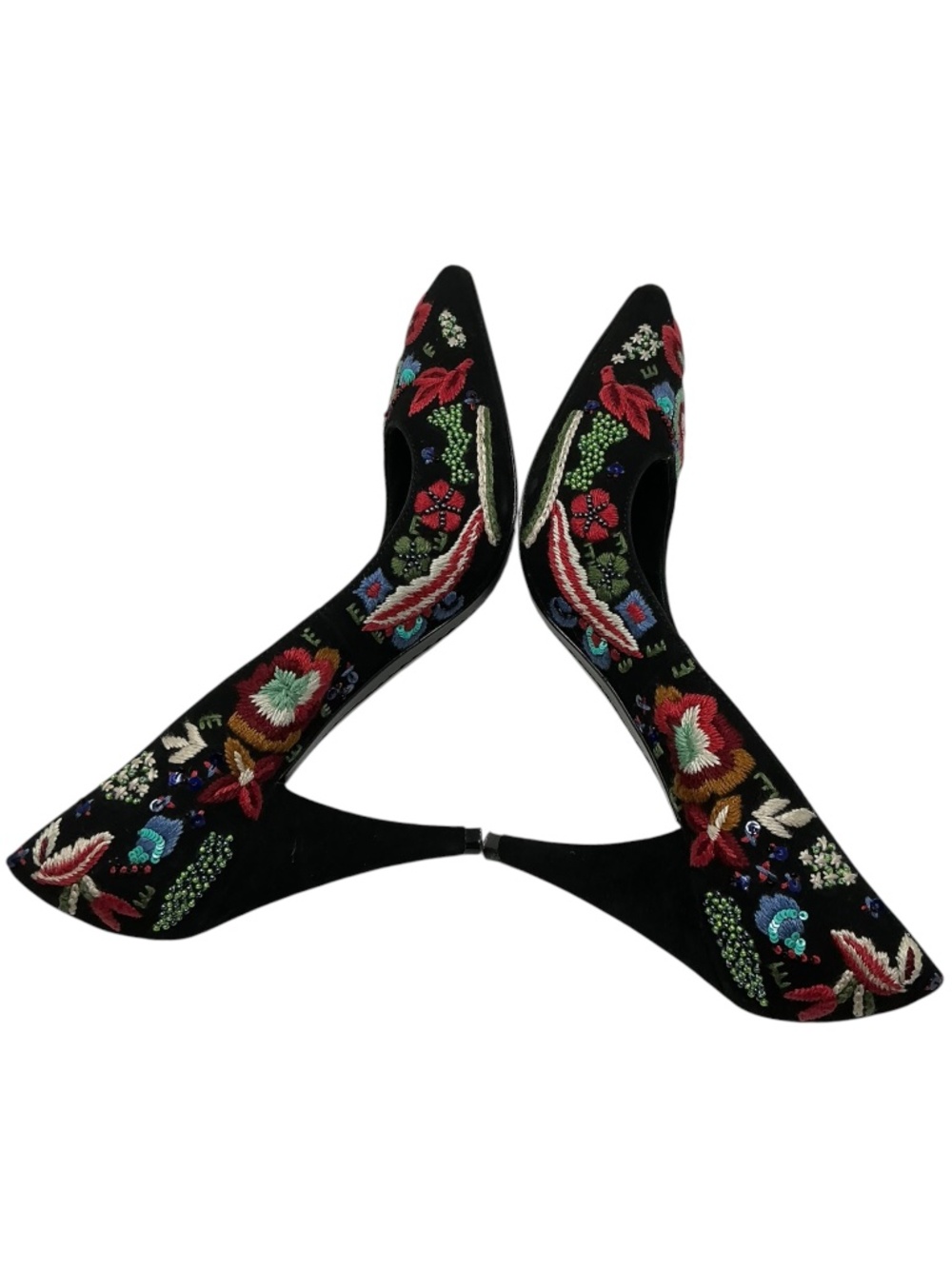 Alice + Olivia Embroidered Beaded Velvet Floral Pointed Toe Pumps Size 7 - Picture 8 of 16